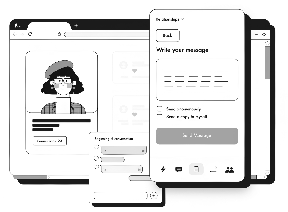 Signr message panel open on a LinkedIn page with a compose box and recruiter replies in one inbox.